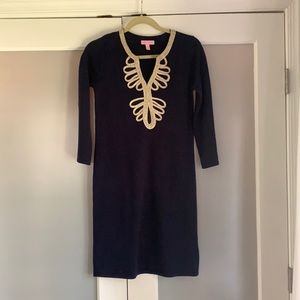Lilly Janice Soutache Wool Mini Shift in True Navy